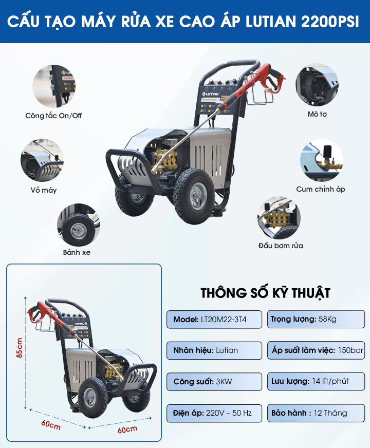 máy rửa xe lutian 3kw chính hãng bán chạy