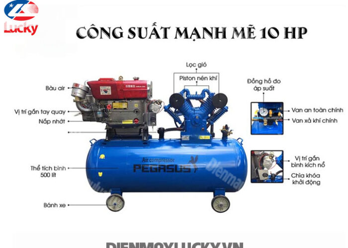 Máy Nén Khí Pegasus Chạy Bằng Dầu Diesel Tm W 1.08 500l(2) Máy Nén Khí Pegasus Chạy Bằng Dầu Diesel Tm W 1.08 500l(2)