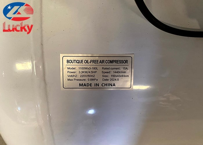 Máy nén khí không dầu 180 lít 4.5hp Lucky Sun