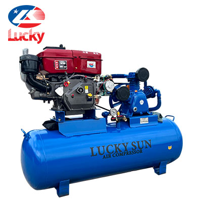 Máy nén khí piston chạy dầu diesel 500 lít 15HP 16bar Lucky Sun DS150500